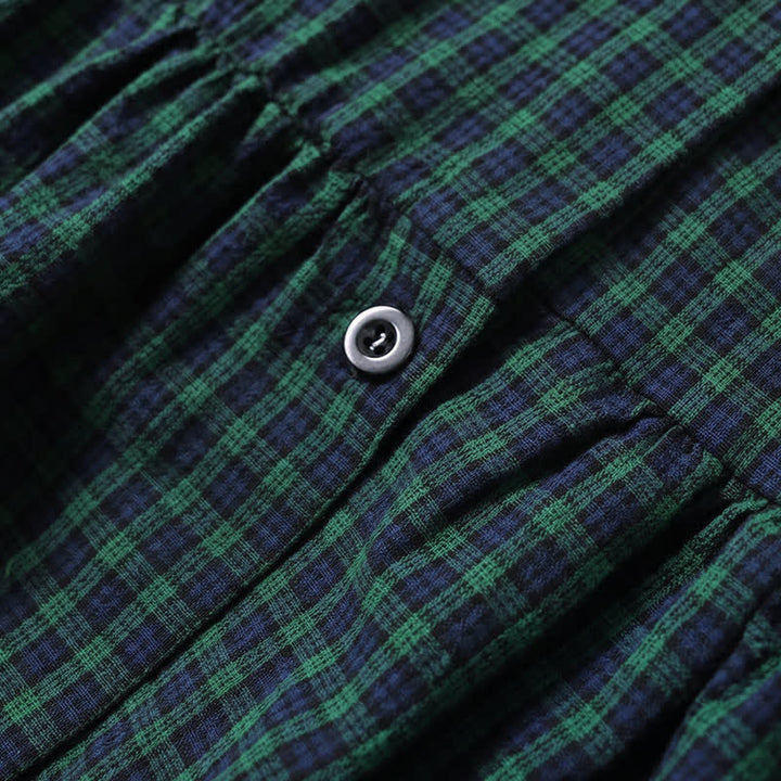 Buddha Stones Long Sleeve Plaid Simple Buttons Ruffled Design Midi Dress With Pockets - image 2