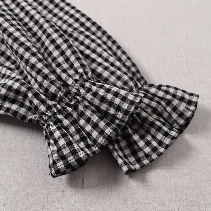 Buddha Stones Long Sleeve Plaid Simple Buttons Ruffled Design Midi Dress With Pockets - image 17