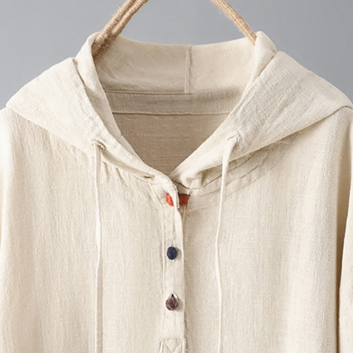 Buddha Stones Women's Plain Buttons Design Cotton Long Sleeve Hoodie With Pockets - image 4