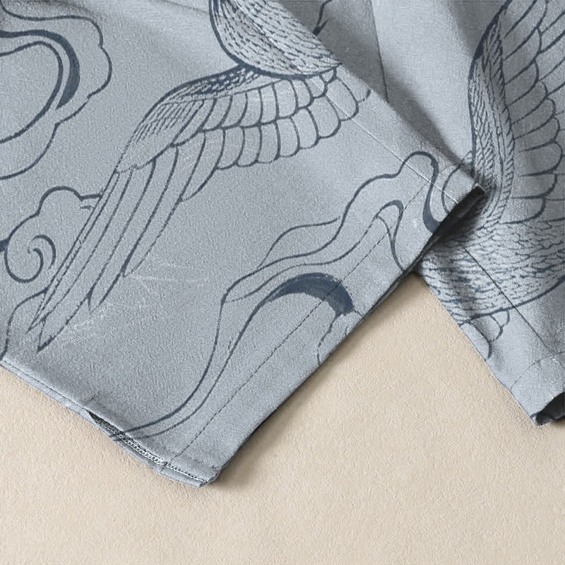 Buddha Stones Pure Cotton Crane Cloud Pattern Drawstring Men's Tapered Pants With Pockets - image 5