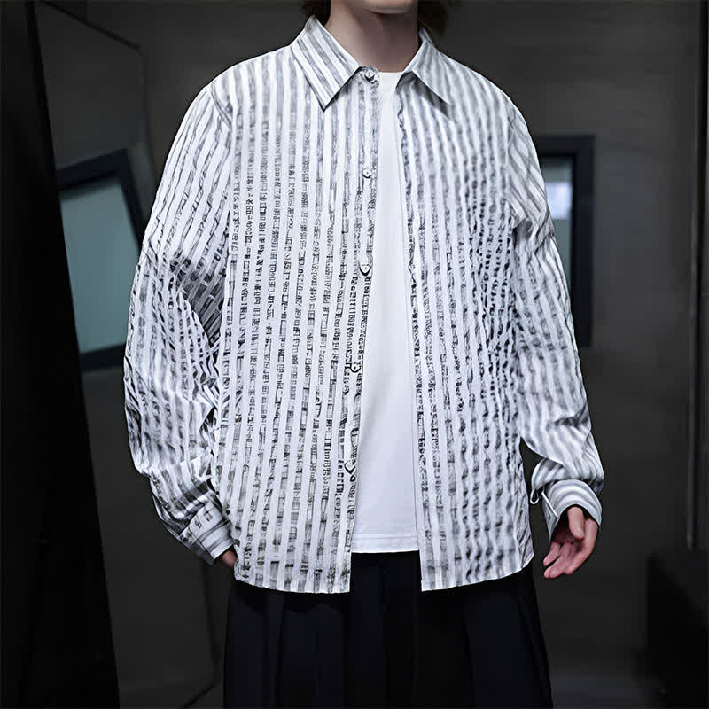 Buddha Stones Fall Casual Minimalist Button-Up Striped Men's Long Sleeve Shirts - image 11