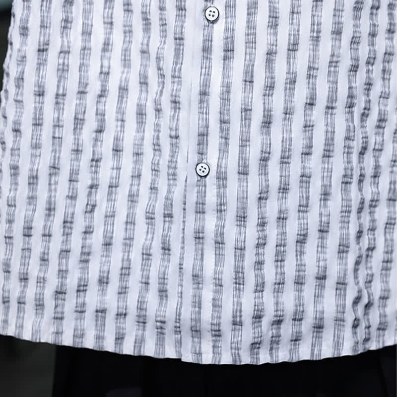 Buddha Stones Fall Casual Minimalist Button-Up Striped Men's Long Sleeve Shirts - image 22