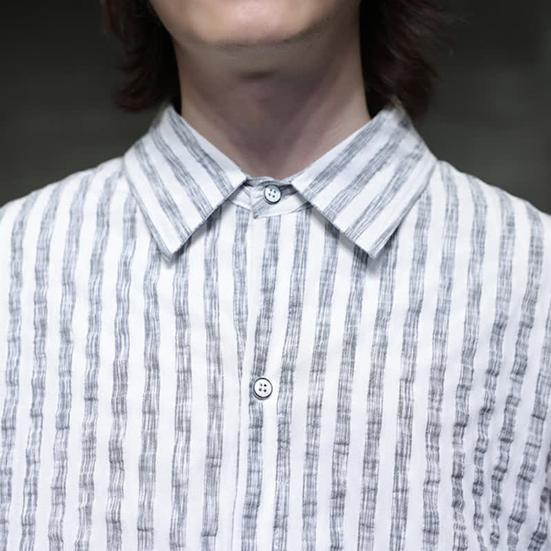 Buddha Stones Fall Casual Minimalist Button-Up Striped Men's Long Sleeve Shirts - image 19