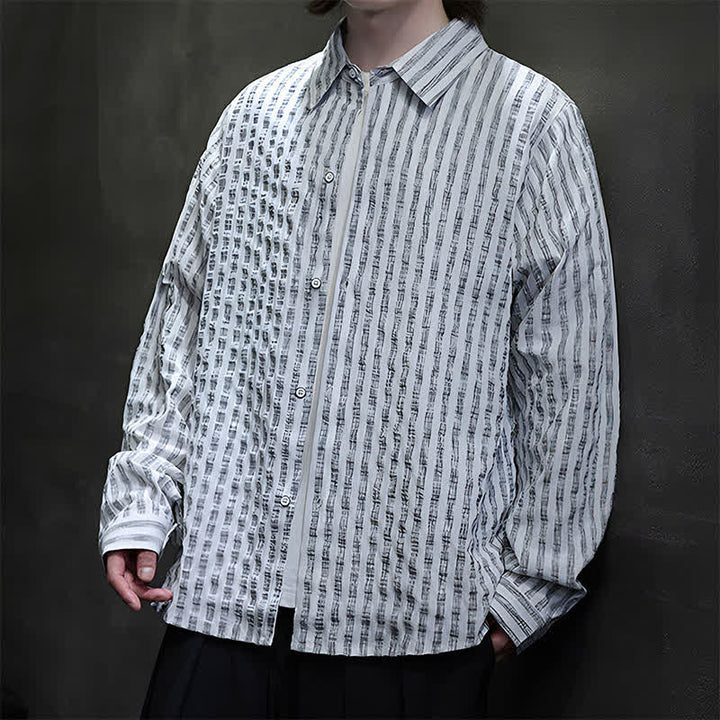 Buddha Stones Fall Casual Minimalist Button-Up Striped Men's Long Sleeve Shirts - image 16