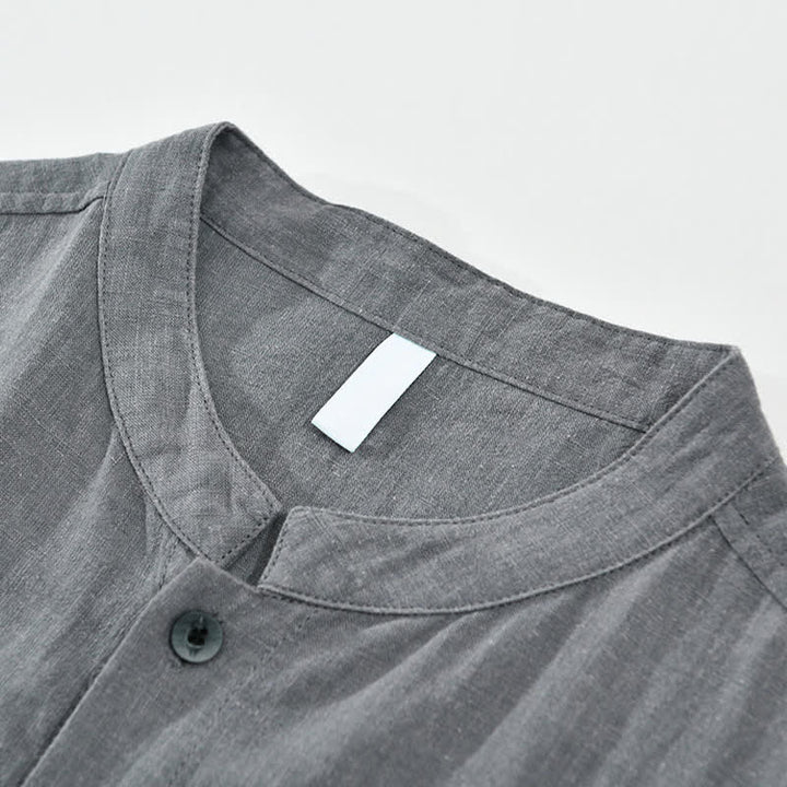Buddha Stones Summer Casual Mandarin Collar Button-Up Solid Men's Short Sleeve Shirts With Pockets - image 5
