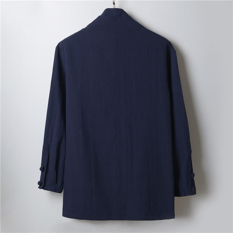 Buddha Stones Spring Casual Minimalist Solid Lapel Ramie Men's Kimono - image 11