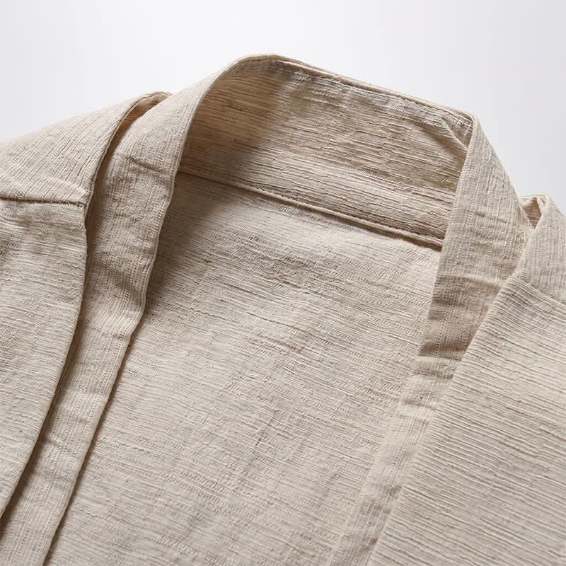 Buddha Stones Spring Casual Minimalist Solid Lapel Ramie Men's Kimono - image 2