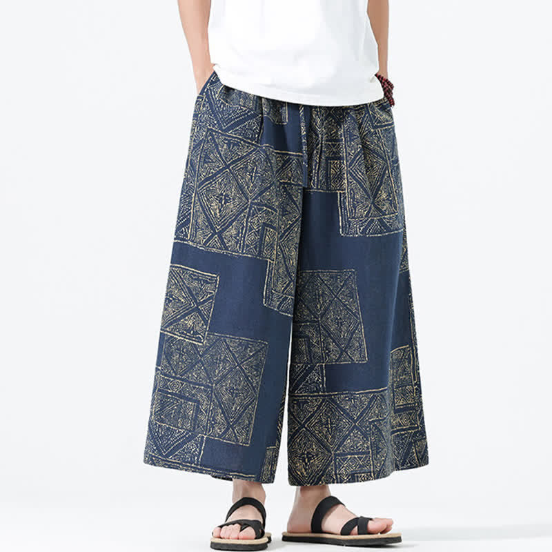 Buddha Stones Spring Summer Boho Casual Drawstring Floral Patchwork Cropped Pants Men's Wide Leg Pants With Pockets - image 15