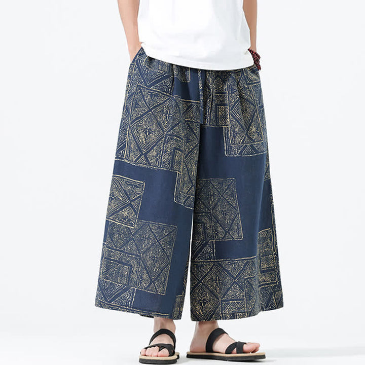 Buddha Stones Spring Summer Boho Casual Drawstring Floral Patchwork Cropped Pants Men's Wide Leg Pants With Pockets - image 15