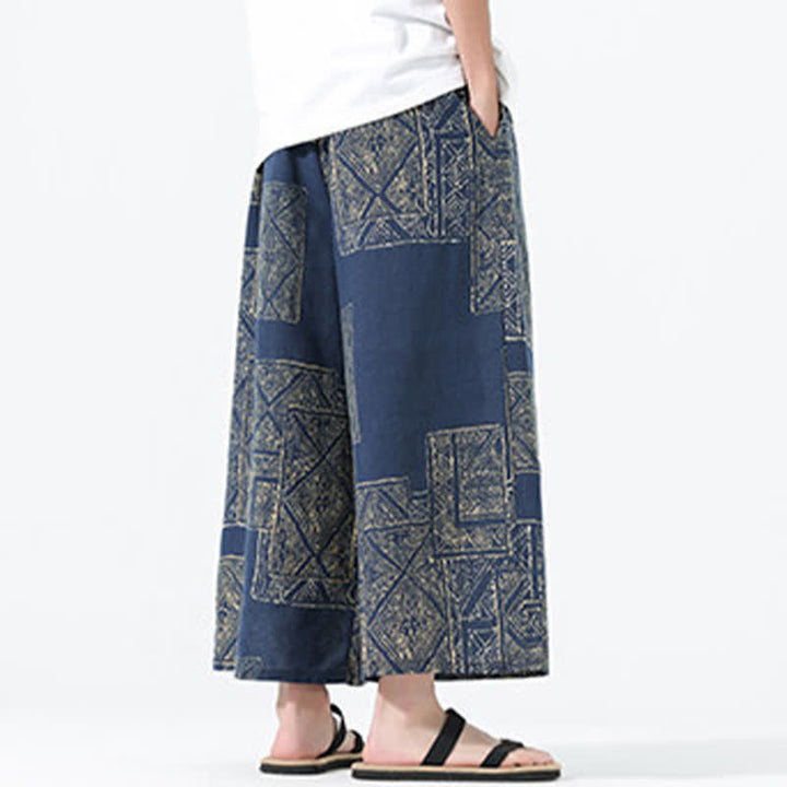 Buddha Stones Spring Summer Boho Casual Drawstring Floral Patchwork Cropped Pants Men's Wide Leg Pants With Pockets - image 14
