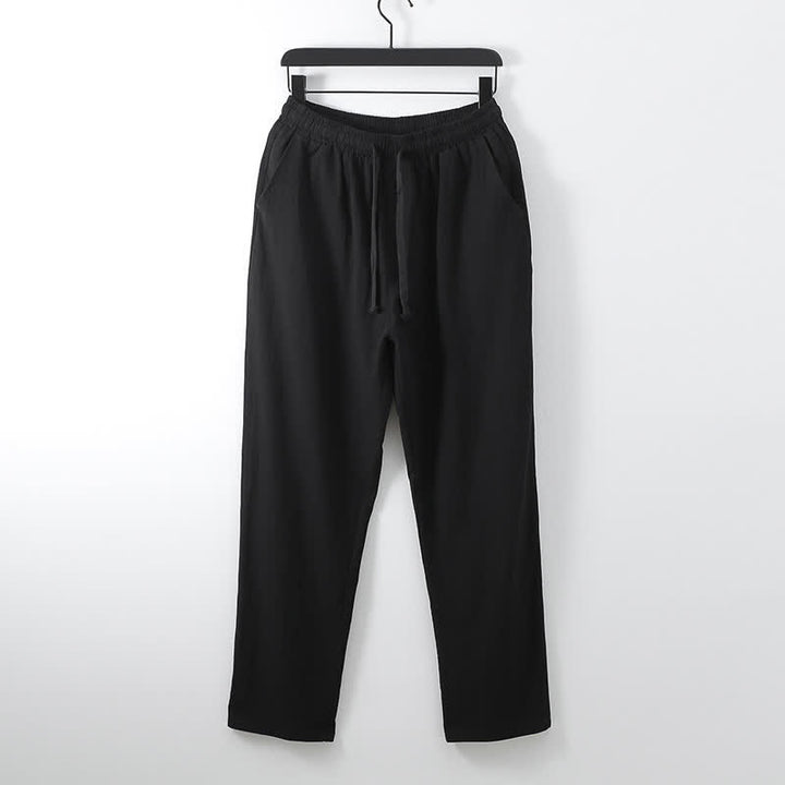 Buddha Stones 2Pcs Spring Solid Ramie V-Neck Kimono Drawstring Pants Men's Meditation Cloth With Pockets - image 5