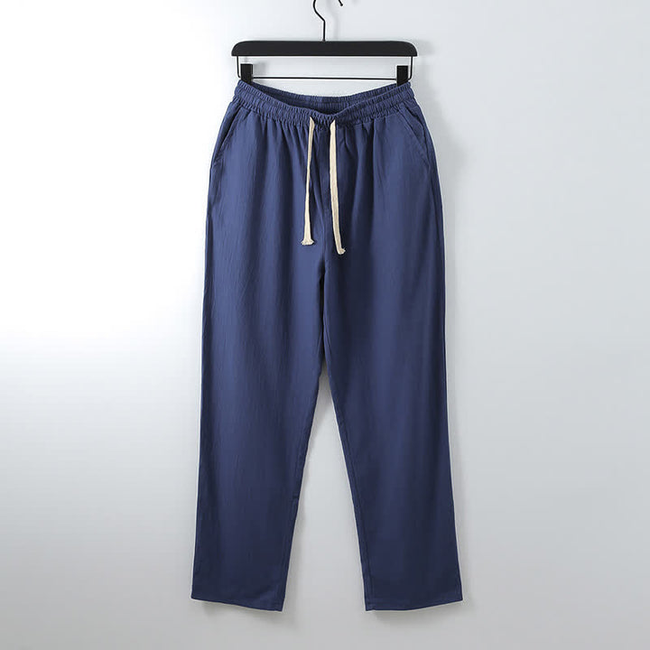 Buddha Stones 2Pcs Spring Solid Ramie V-Neck Kimono Drawstring Pants Men's Meditation Cloth With Pockets - image 8
