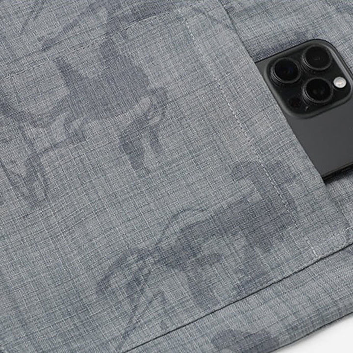 Buddha Stones 2Pcs Summer Tang Style Casual Frog Button Mandarin Collar Horse Print Short Sleeve Shirt Pants Men's Meditation Cloth With Pockets - image 8