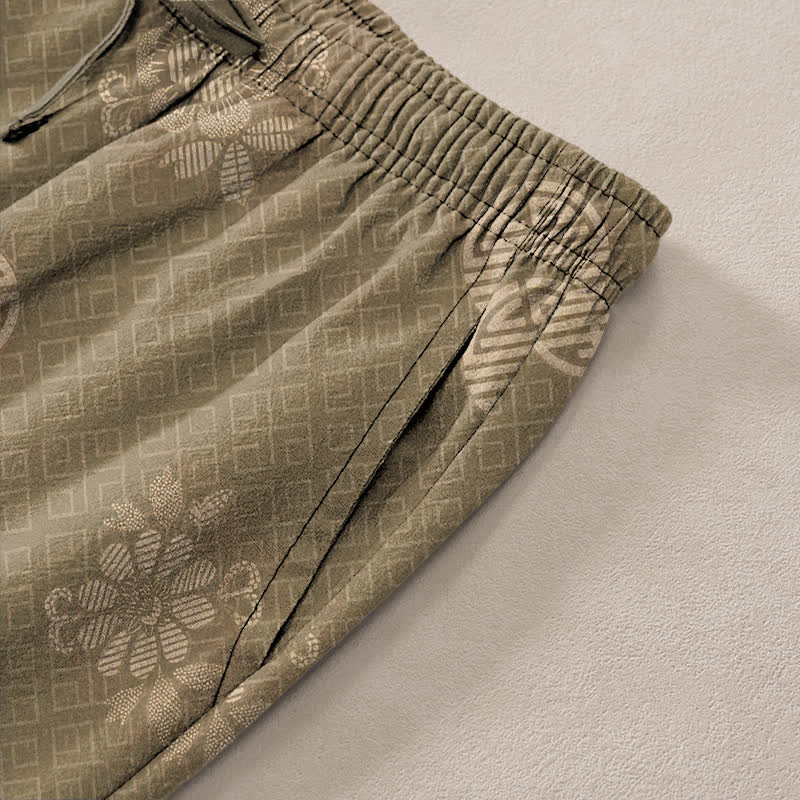 Buddha Stones Cotton Geometric Tribal Pattern Men's Tapered Pants With Pockets - image 3