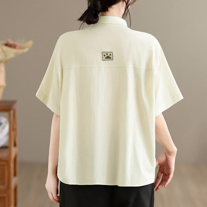 Buddha Stones Summer Casual Minimalist Button-Up Cat Embroidery Women's Short Sleeve Shirts - image 8