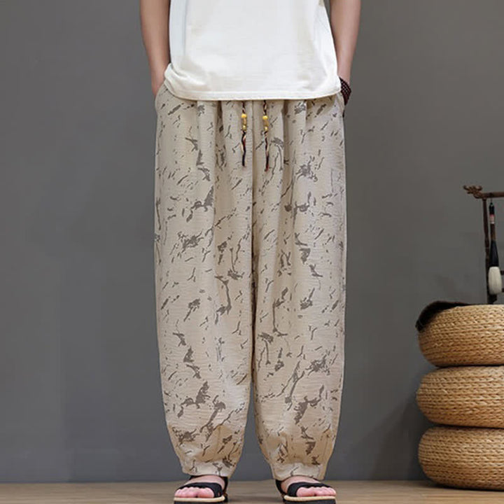 Buddha Stones Summer Casual Minimalist Drawstring Abstract Texture Pattern Ankle Pants Men's Harem Pants With Pocket - image 20