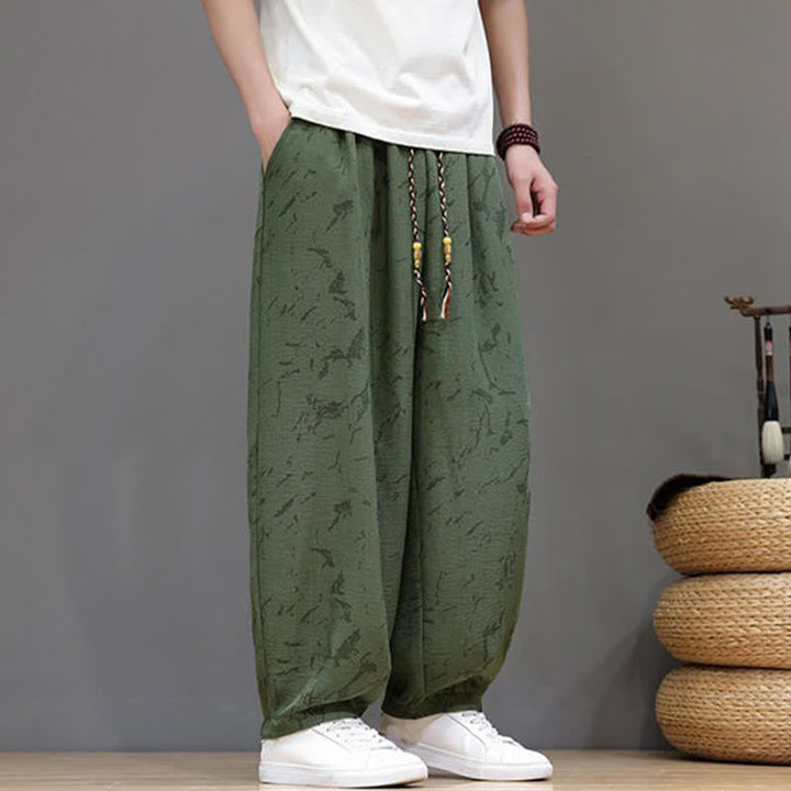 Buddha Stones Summer Casual Minimalist Drawstring Abstract Texture Pattern Ankle Pants Men's Harem Pants With Pocket - image 1