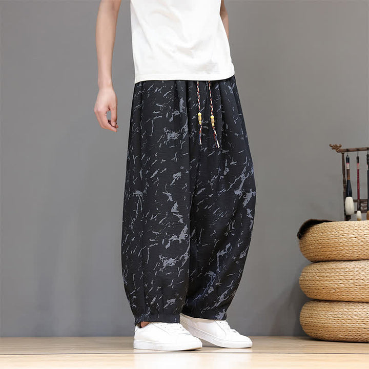 Buddha Stones Summer Casual Minimalist Drawstring Abstract Texture Pattern Ankle Pants Men's Harem Pants With Pocket - image 14