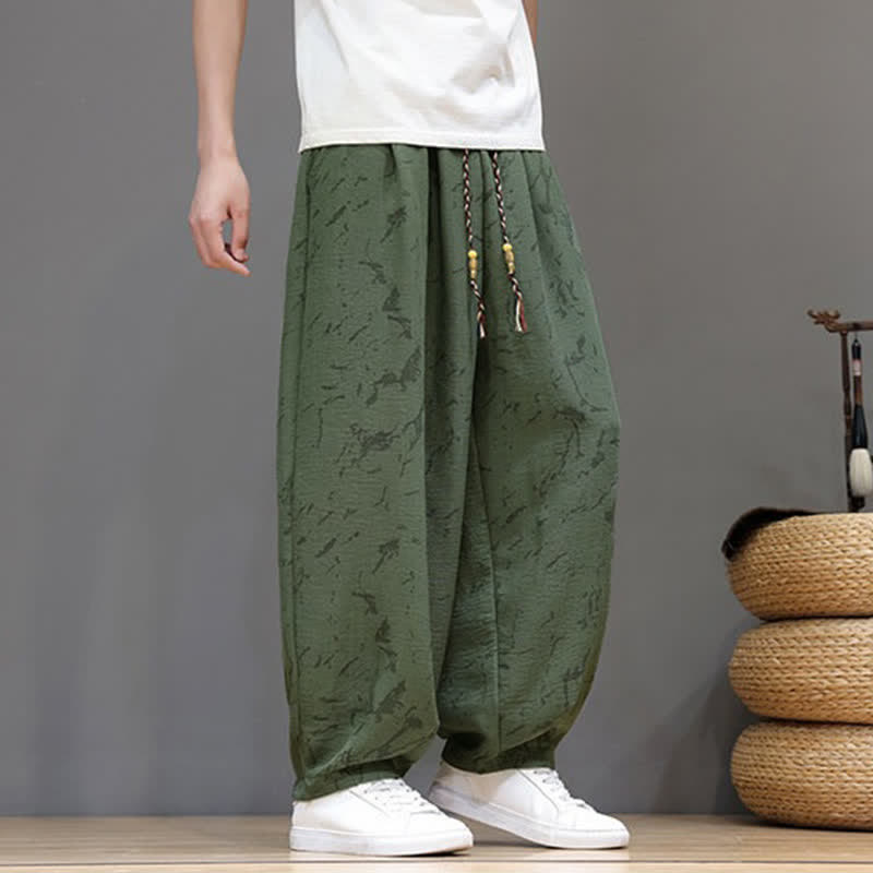 Buddha Stones Summer Casual Minimalist Drawstring Abstract Texture Pattern Ankle Pants Men's Harem Pants With Pocket - image 5