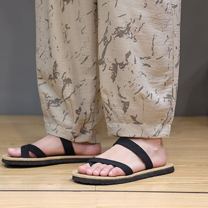 Buddha Stones Summer Casual Minimalist Drawstring Abstract Texture Pattern Ankle Pants Men's Harem Pants With Pocket - image 26