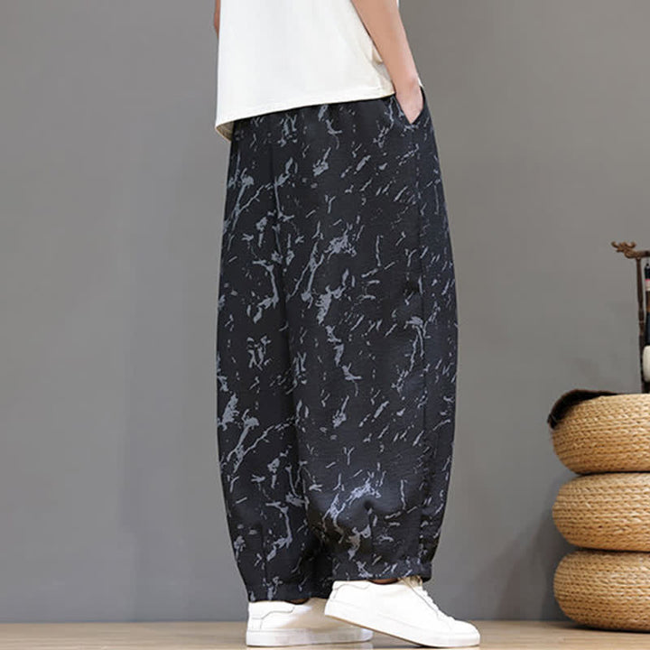 Buddha Stones Summer Casual Minimalist Drawstring Abstract Texture Pattern Ankle Pants Men's Harem Pants With Pocket - image 12