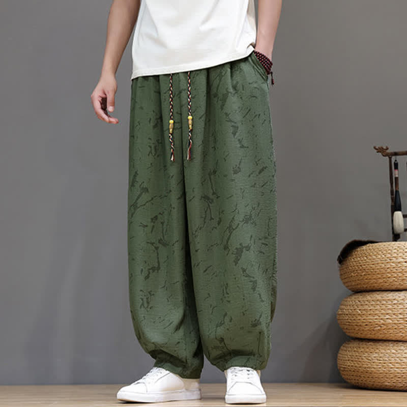 Buddha Stones Summer Casual Minimalist Drawstring Abstract Texture Pattern Ankle Pants Men's Harem Pants With Pocket - image 2