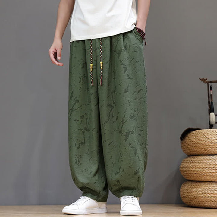 Buddha Stones Summer Casual Minimalist Drawstring Abstract Texture Pattern Ankle Pants Men's Harem Pants With Pocket - image 2