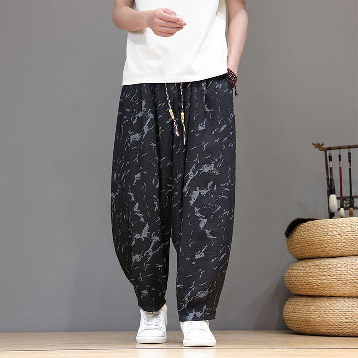 Buddha Stones Summer Casual Minimalist Drawstring Abstract Texture Pattern Ankle Pants Men's Harem Pants With Pocket - image 10