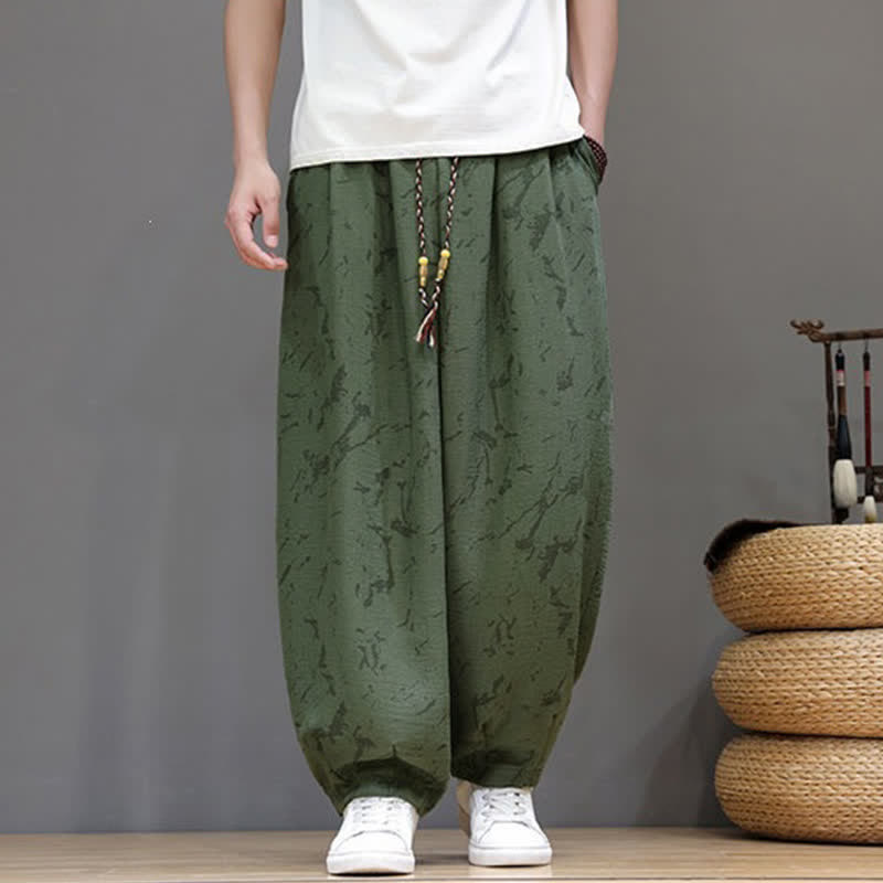 Buddha Stones Summer Casual Minimalist Drawstring Abstract Texture Pattern Ankle Pants Men's Harem Pants With Pocket - DarkOliveGreen - US/UK/AU52, EU62 (8XL) - image 0