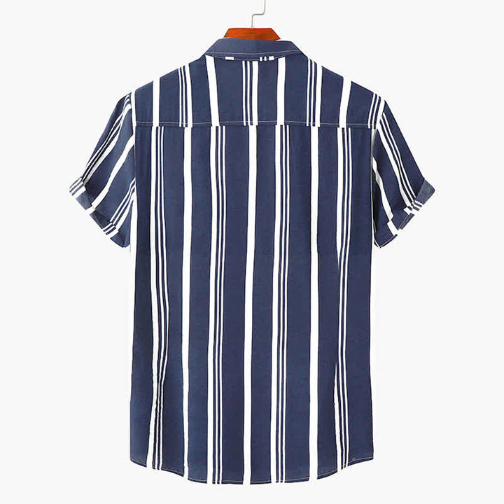 Buddha Stones Summer Casual Classic Button-Up Vertical Striped Men's Short Sleeve Shirts - image 8