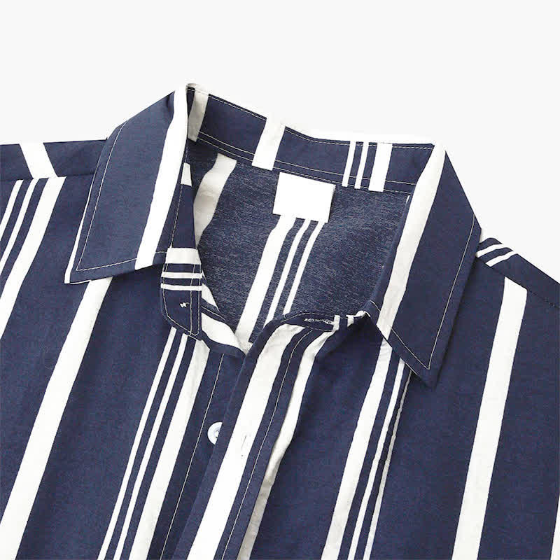 Buddha Stones Summer Casual Classic Button-Up Vertical Striped Men's Short Sleeve Shirts - image 10