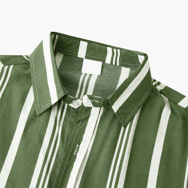 Buddha Stones Summer Casual Classic Button-Up Vertical Striped Men's Short Sleeve Shirts - image 3