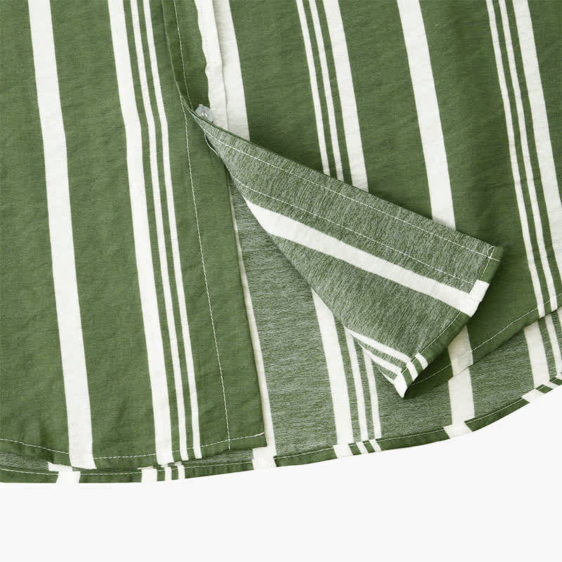 Buddha Stones Summer Casual Classic Button-Up Vertical Striped Men's Short Sleeve Shirts - image 5