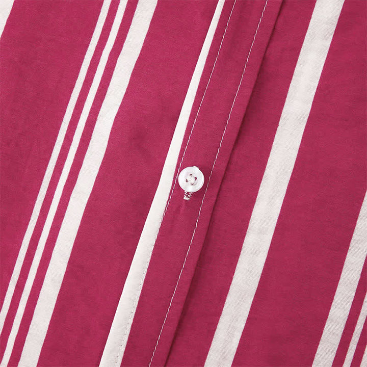 Buddha Stones Summer Casual Classic Button-Up Vertical Striped Men's Short Sleeve Shirts - image 25