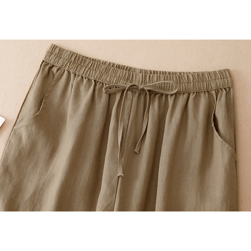 Buddha Stones Summer Casual Minimalist Drawstring Solid Flower Hem Cropped Pants Women's Straight Leg Pants With Pocket - image 11