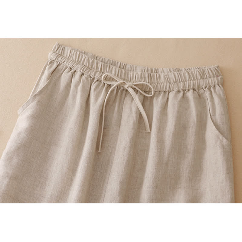 Buddha Stones Summer Casual Minimalist Drawstring Solid Flower Hem Cropped Pants Women's Straight Leg Pants With Pocket - image 17
