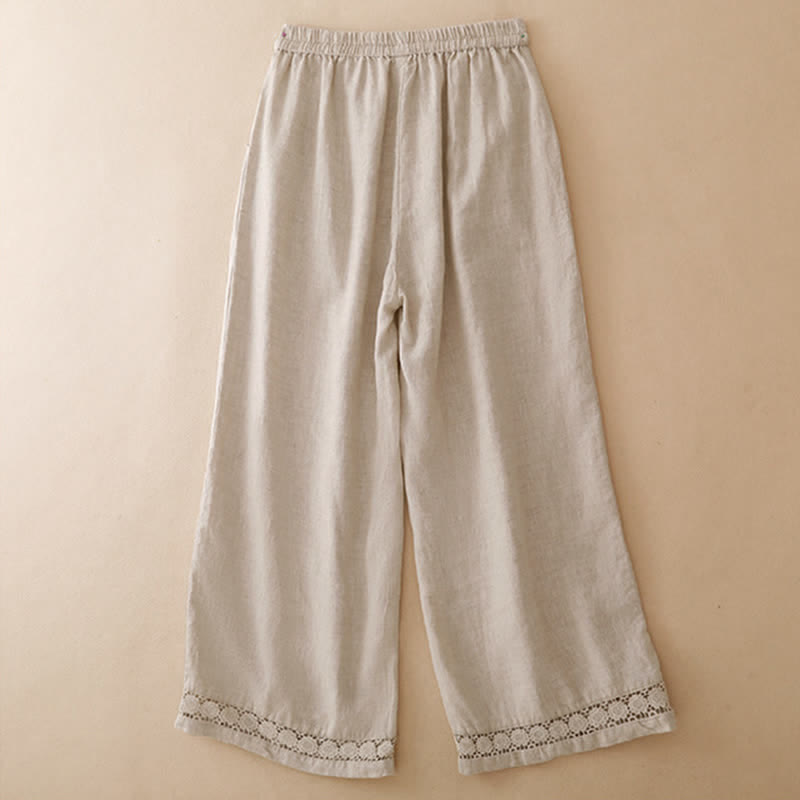 Buddha Stones Summer Casual Minimalist Drawstring Solid Flower Hem Cropped Pants Women's Straight Leg Pants With Pocket - image 16