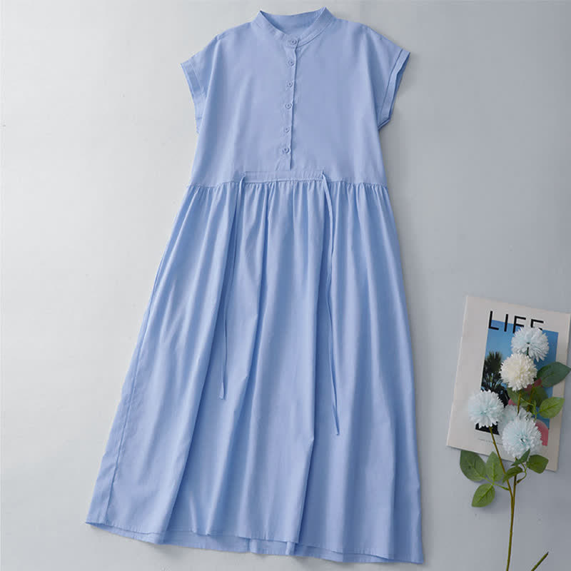 Buddha Stones Summer Casual Minimalist Button Lace-up Solid Women's Summer Sleeveless Dress With Pocket - image 18