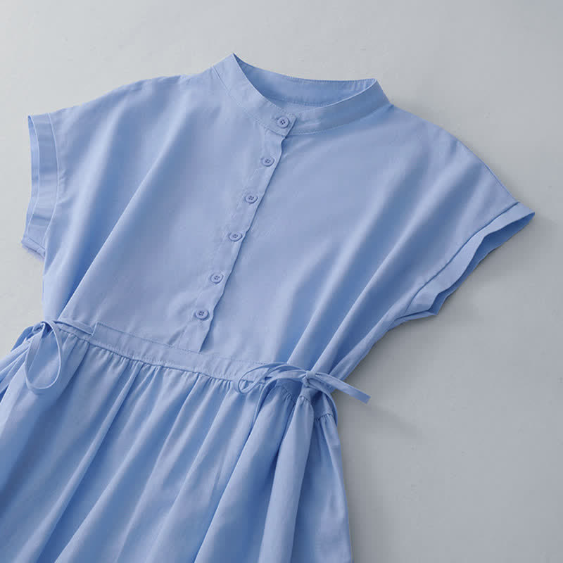Buddha Stones Summer Casual Minimalist Button Lace-up Solid Women's Summer Sleeveless Dress With Pocket - image 21