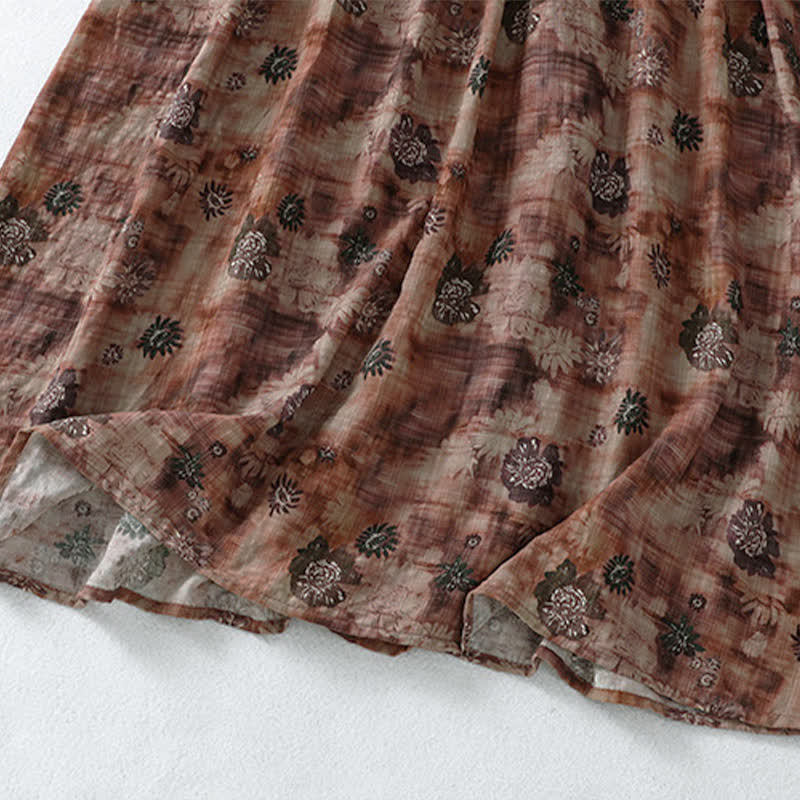 Buddha Stones Summer Vintage Drawstring Floral V-Neck Women's Short Sleeve Dress With Pocket - image 15