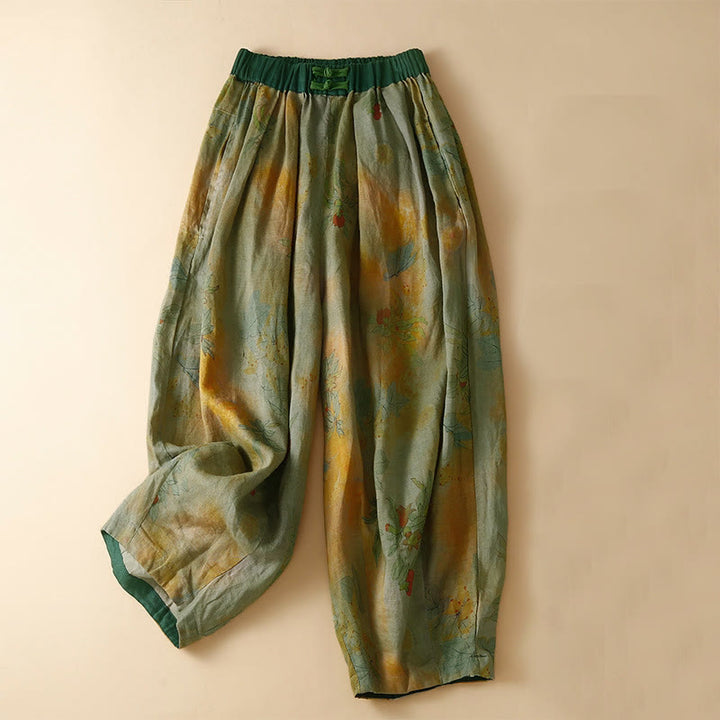 Buddha Stones Retro Casual Chinese Frog-Button Design Women's Harem Pants With Pockets - Goldenrod - US8-10，UK/AU12-14，EU40-42 (2XL) - image 0