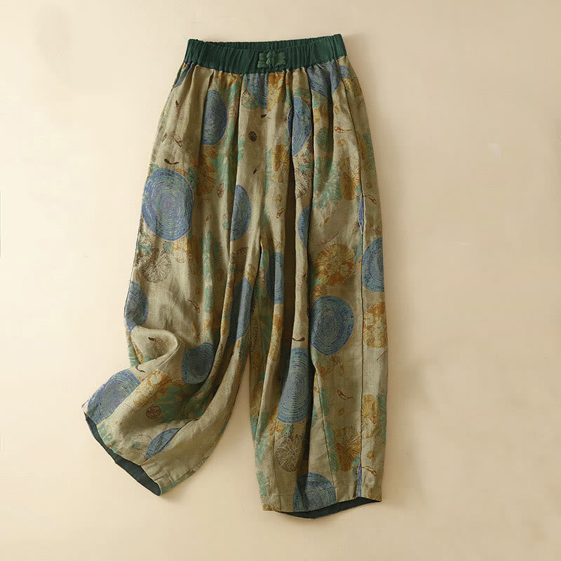 Buddha Stones Retro Casual Chinese Frog-Button Design Women's Harem Pants With Pockets - DarkKhaki - US8-10，UK/AU12-14，EU40-42 (2XL) - image 8
