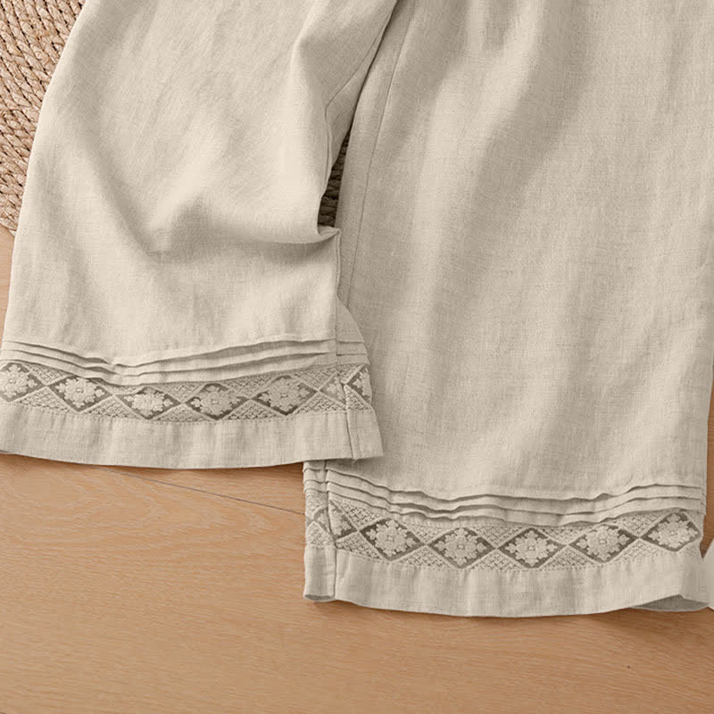 Buddha Stones Summer Casual Minimalist Geometric Hollow Hem Ankle Pants Women's Wide Leg Pants With Pockets - image 36