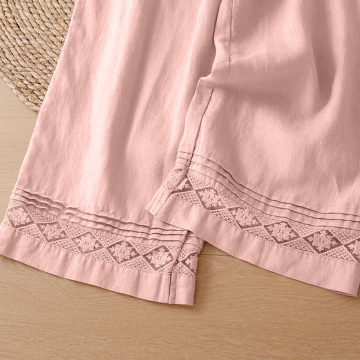 Buddha Stones Summer Casual Minimalist Geometric Hollow Hem Ankle Pants Women's Wide Leg Pants With Pockets - image 21