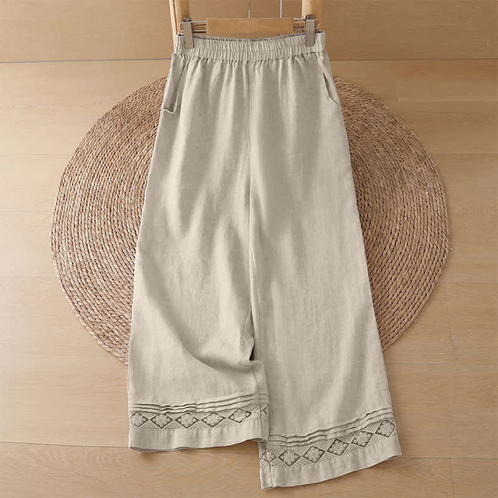 Buddha Stones Summer Casual Vintage Geometric Tank Top Hollow Hem Back Buttons Women's Sleeveless Shirts With Patch Pocket - Linen Pants - US8-10, UK/AU12-14, EU40-42 (2XL) - image 39