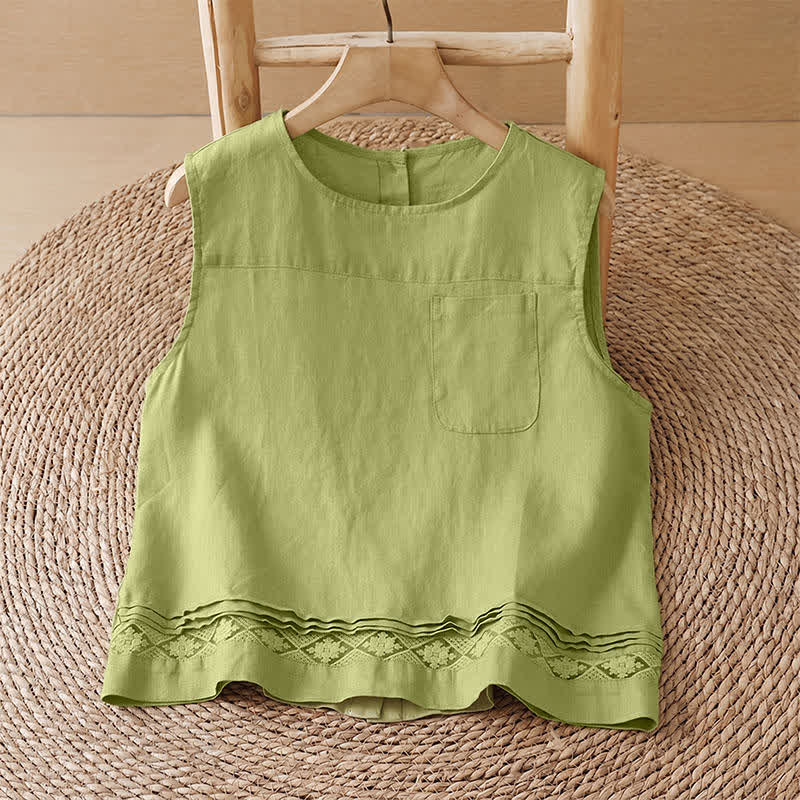 Buddha Stones Summer Casual Minimalist Geometric Hollow Hem Ankle Pants Women's Wide Leg Pants With Pockets - YellowGreen Shirt - US8-10, UK/AU12-14, EU40-42 (2XL) - image 8