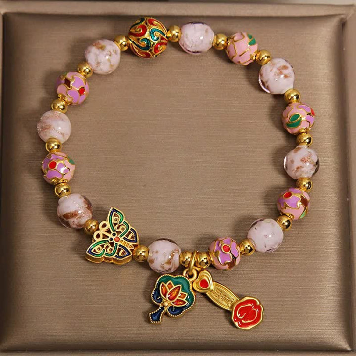 Buddha Stones Pink Liuli Butterfly Lotus Ruyi Handle Transformation Charm Bracelet - image 1