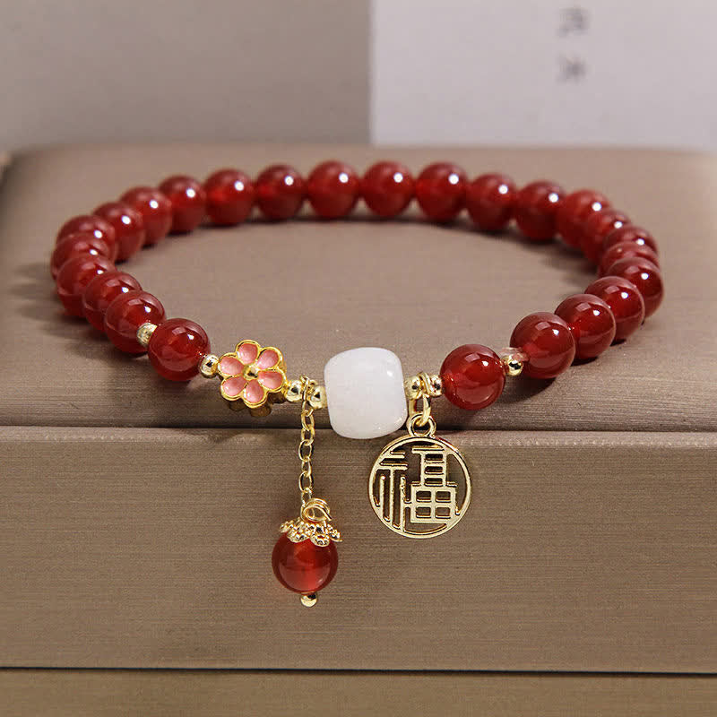 Buddha Stones Red Agate Fu Character Flower Confidence Luck Bracelet - image 10