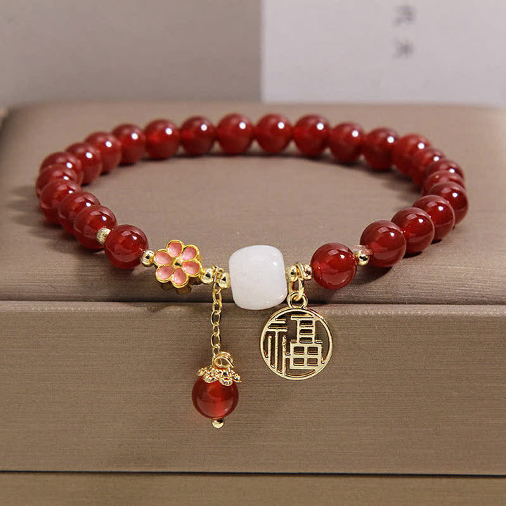 Buddha Stones Red Agate Fu Character Flower Confidence Luck Bracelet - image 10