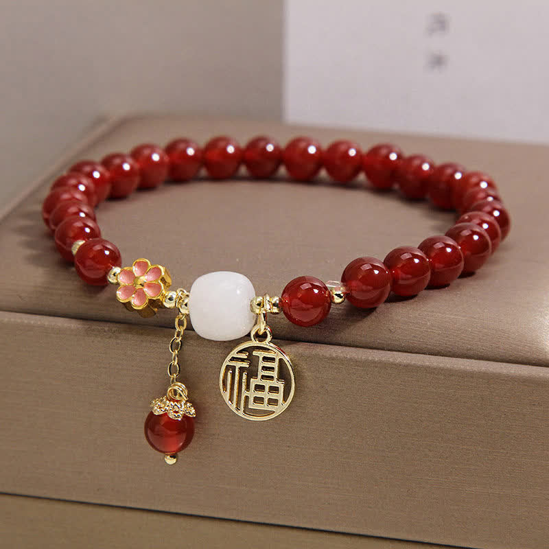 Buddha Stones Red Agate Fu Character Flower Confidence Luck Bracelet - image 8